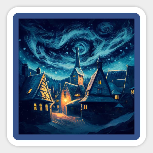 Starry Night Over Hogsmeade Village Sticker by Grassroots Green